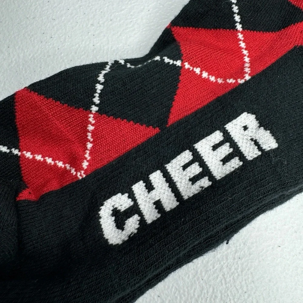 Red‎ Black White Argyle Cheer Socks Womens Size M 8-12 Mid Calf NWOT